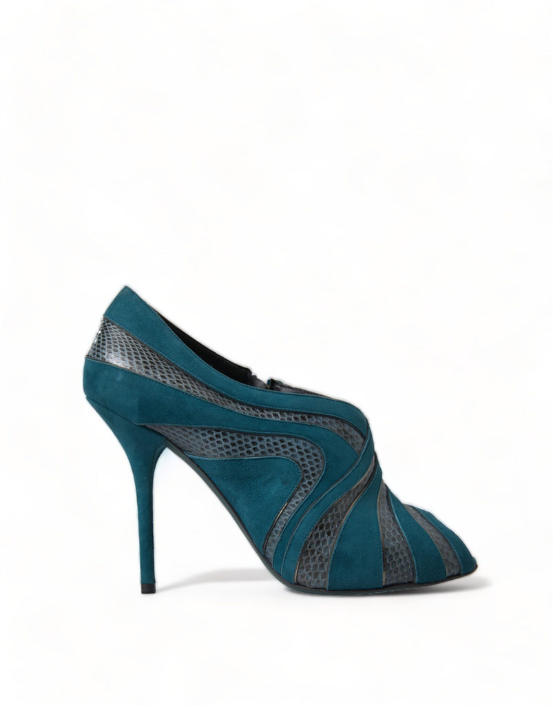 Dolce & Gabbana Teal Suede Leather Peep Toe Heels Pumps Shoes Dolce & Gabbana