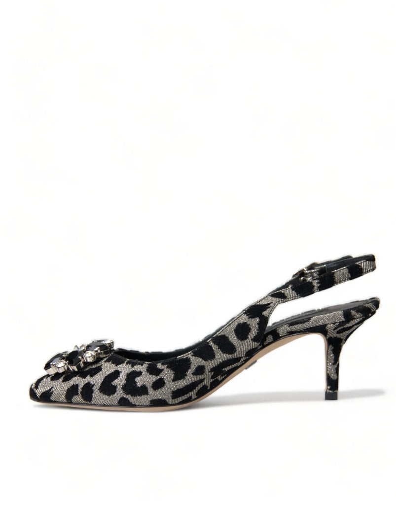 Dolce & Gabbana Silver Leopard Crystal Slingback Pumps Shoes Dolce & Gabbana