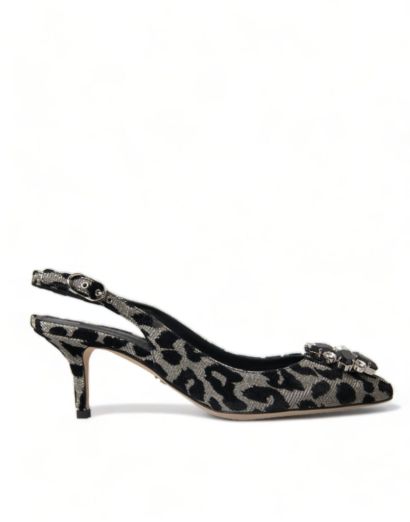 Dolce & Gabbana Silver Leopard Crystal Slingback Pumps Shoes Dolce & Gabbana