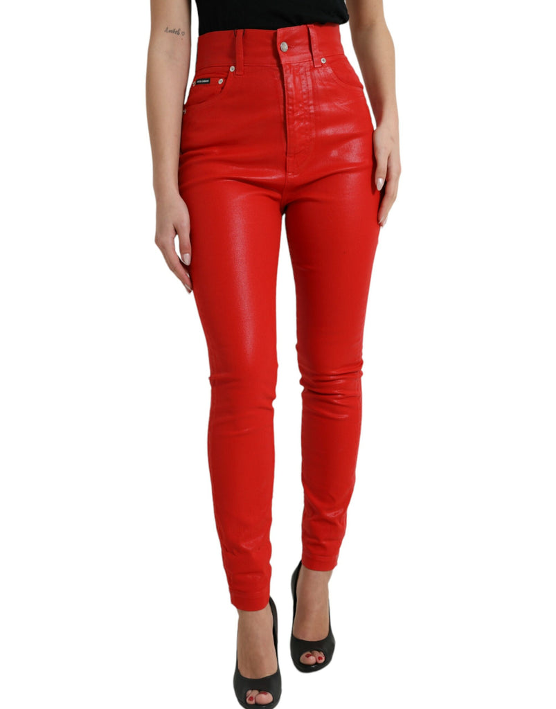 Dolce & Gabbana Red Cotton High Waist Skinny Denim Jeans Dolce & Gabbana