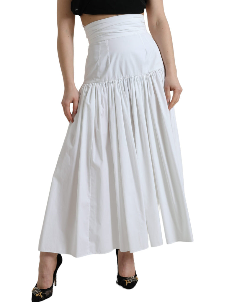 Dolce & Gabbana White Cotton Pleated A-line High Waist Skirt Dolce & Gabbana