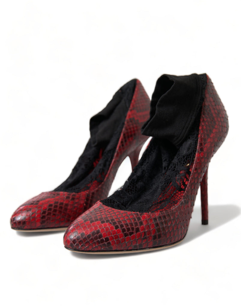 Dolce & Gabbana Red Ayers Leather Lace Socks Pumps Shoes Dolce & Gabbana