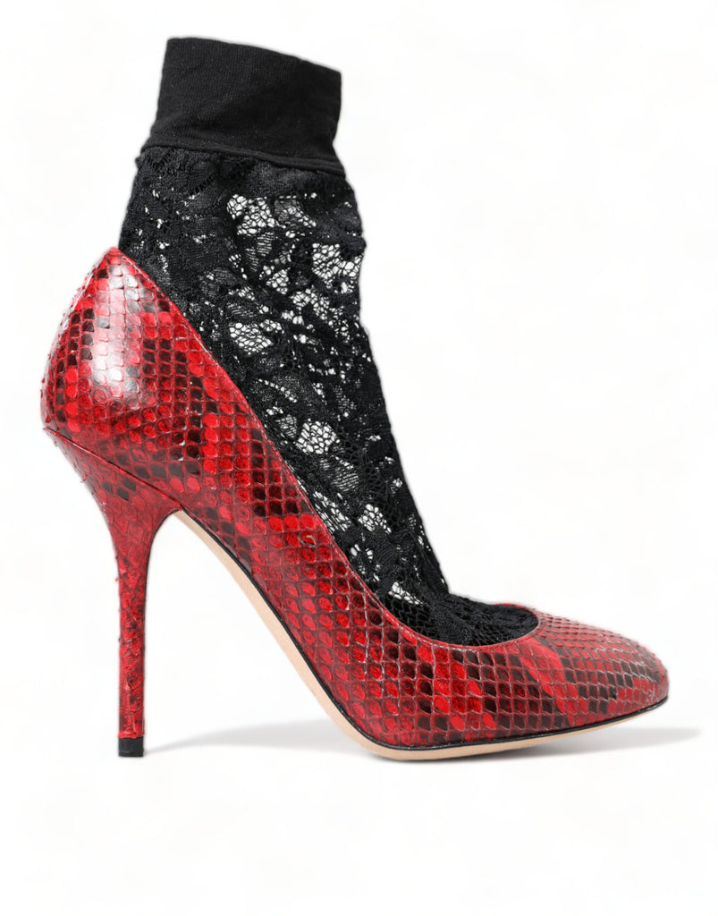 Dolce & Gabbana Red Ayers Leather Lace Socks Pumps Shoes Dolce & Gabbana