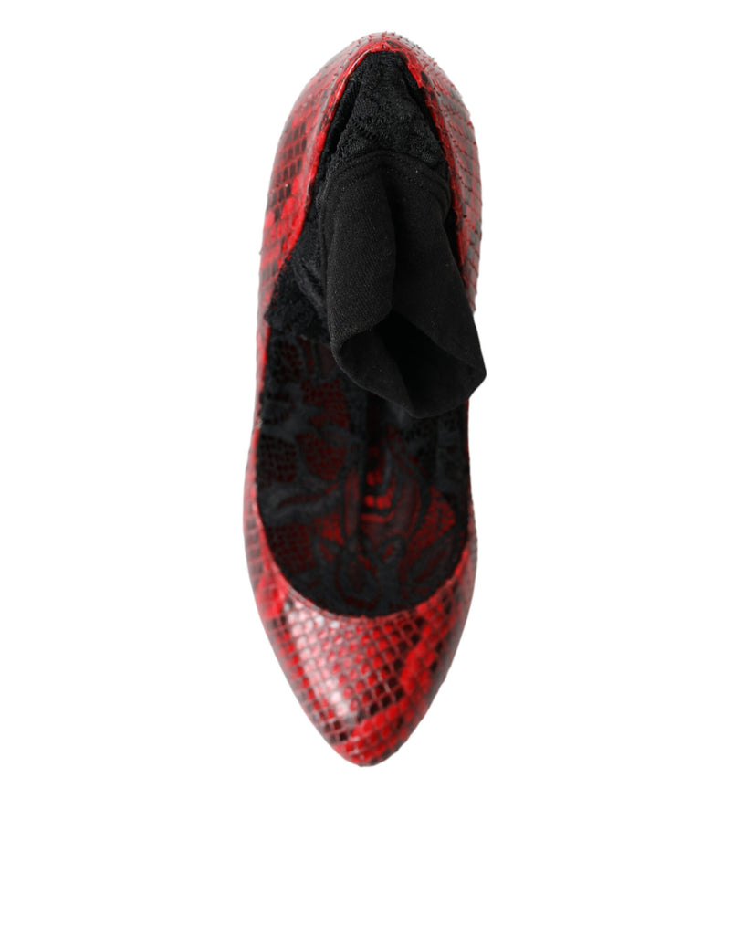 Dolce & Gabbana Red Ayers Leather Lace Socks Pumps Shoes Dolce & Gabbana