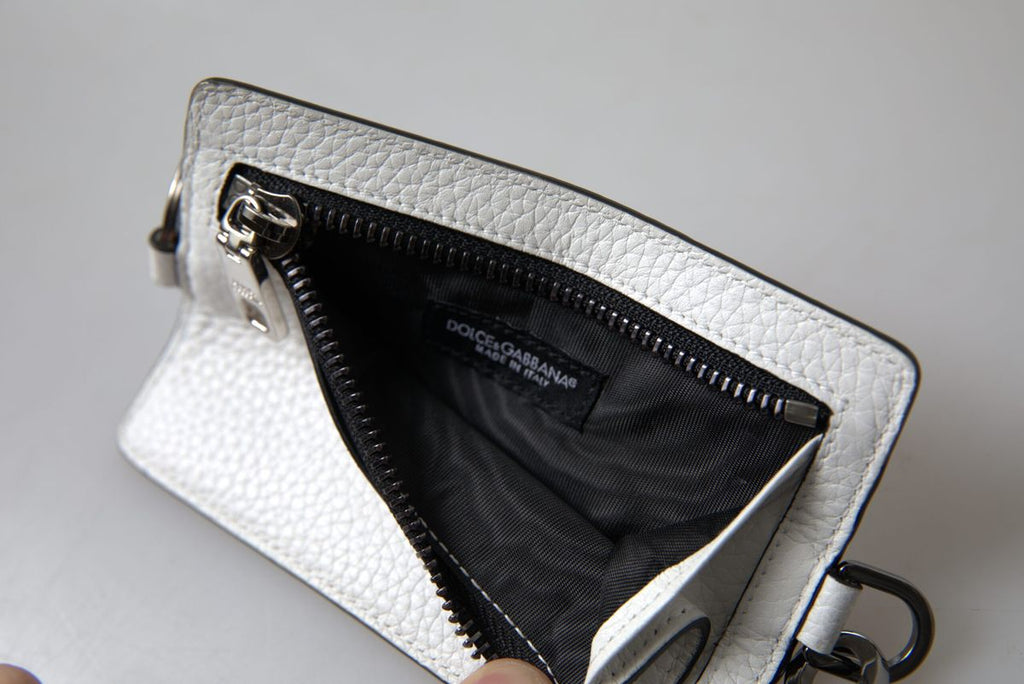 Dolce & Gabbana White Leather Lanyard Logo Card Holder Men Wallet Dolce & Gabbana