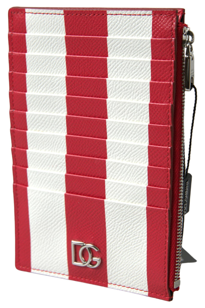 Dolce & Gabbana Red White Leather DG Logo Zip Card Holder Wallet Dolce & Gabbana