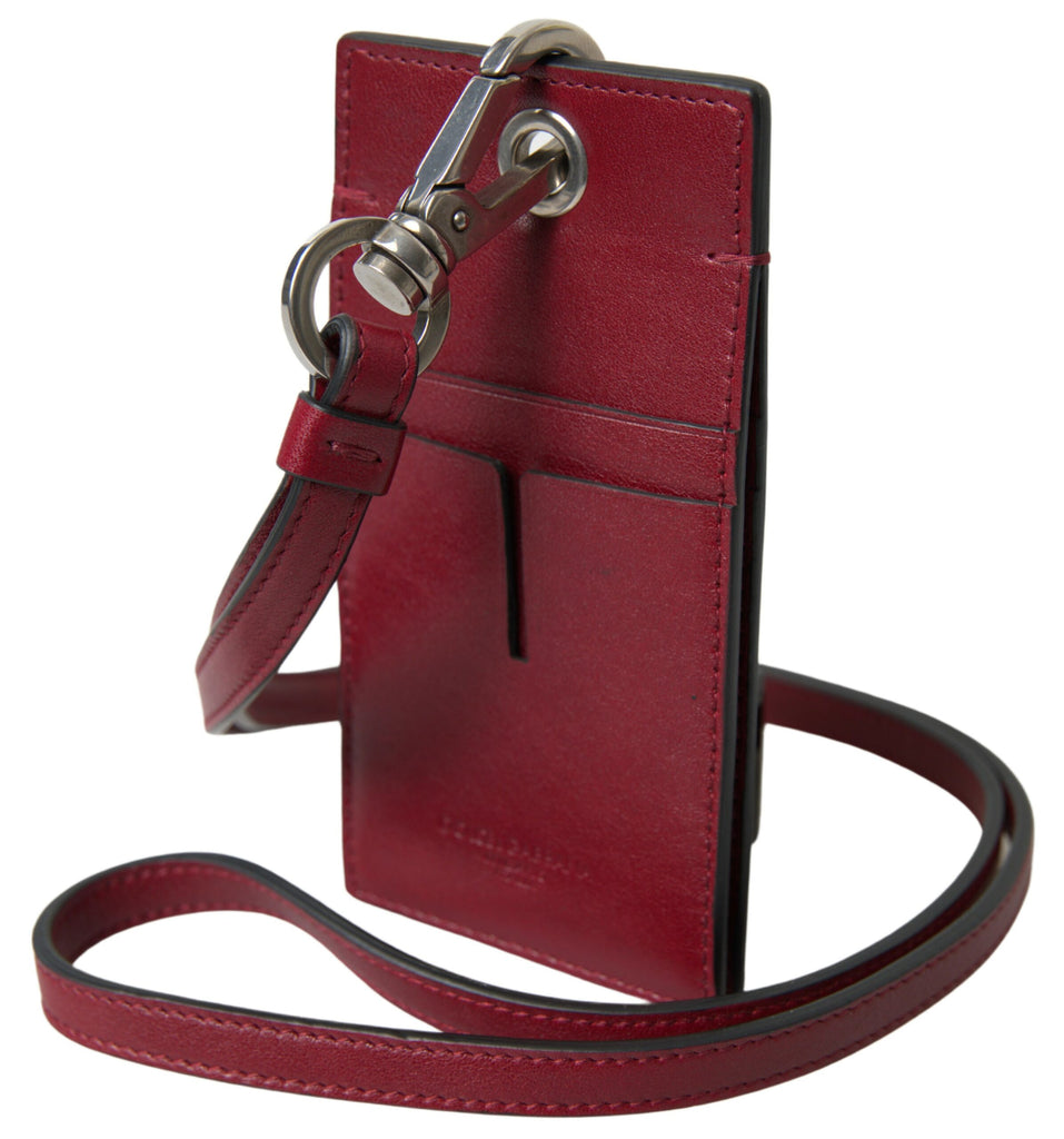 Dolce & Gabbana Red Leather Lanyard Logo Slim Card Holder Men Wallet Dolce & Gabbana