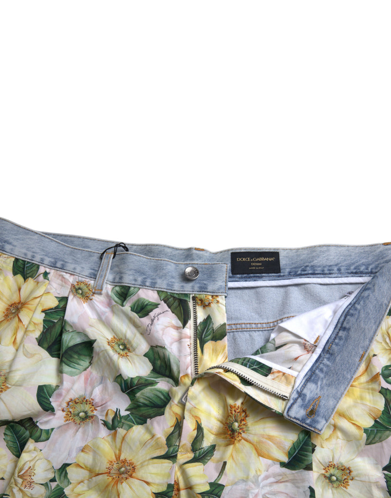 Dolce & Gabbana Multicolor Floral Print Denim Bermuda Shorts Dolce & Gabbana