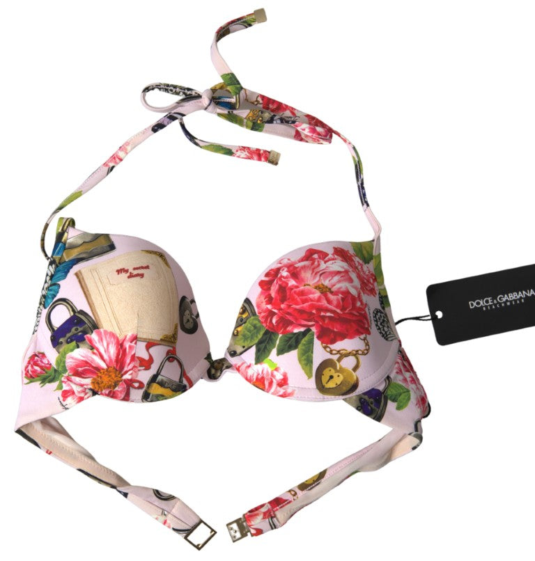 Dolce & Gabbana Pink Floral Halter Beachwear Swimwear Bikini Top Dolce & Gabbana