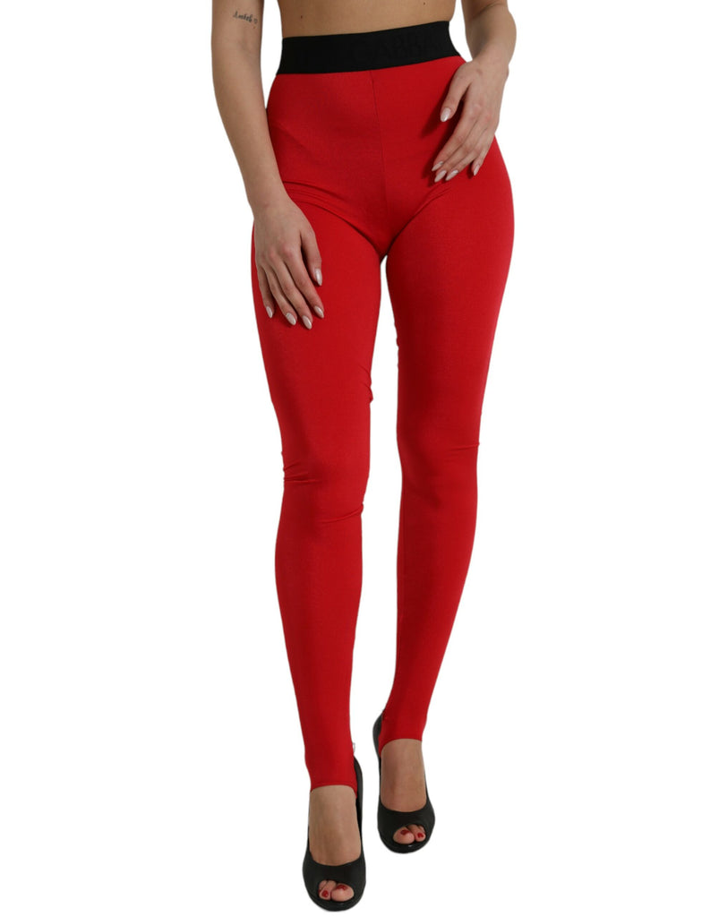 Dolce & Gabbana Red Nylon Stretch Slim Leggings Pants Dolce & Gabbana