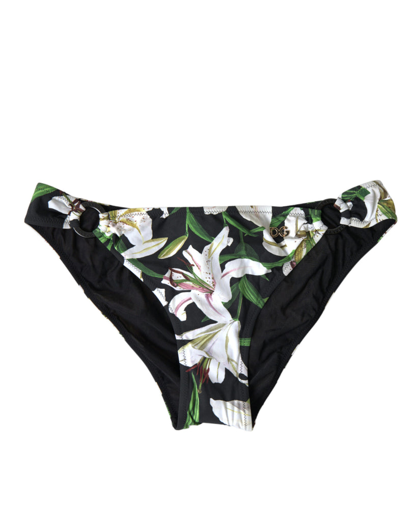 Dolce & Gabbana Black Lily Print Swimwear Bottom Beachwear Bikini Dolce & Gabbana