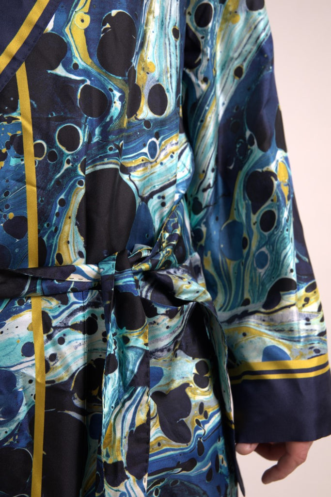 Dolce & Gabbana Marble Blue Silk Waist Belt Robe Sleepwear Dolce & Gabbana
