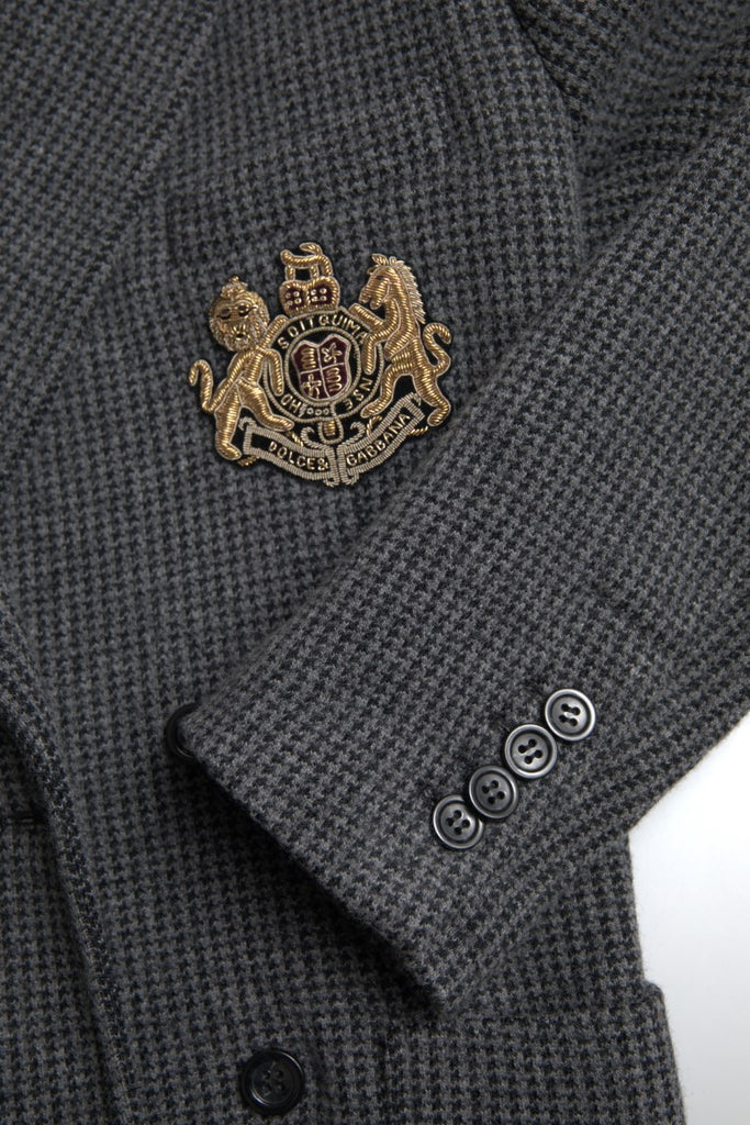 Dolce & Gabbana Gray Logo Embroidery Double Breasted Blazer Dolce & Gabbana