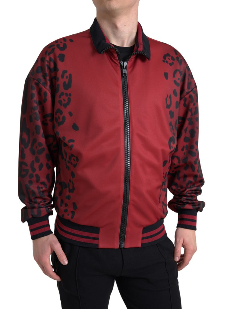 Dolce & Gabbana Red Leopard Polyester Bomber Full Zip  Jacket Dolce & Gabbana