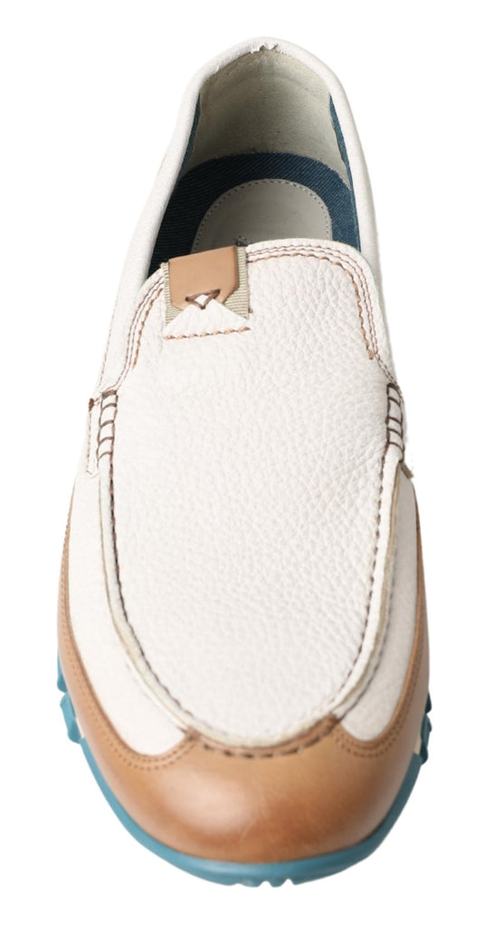 Dolce & Gabbana White Leather Loafers Moccasins Shoes Dolce & Gabbana