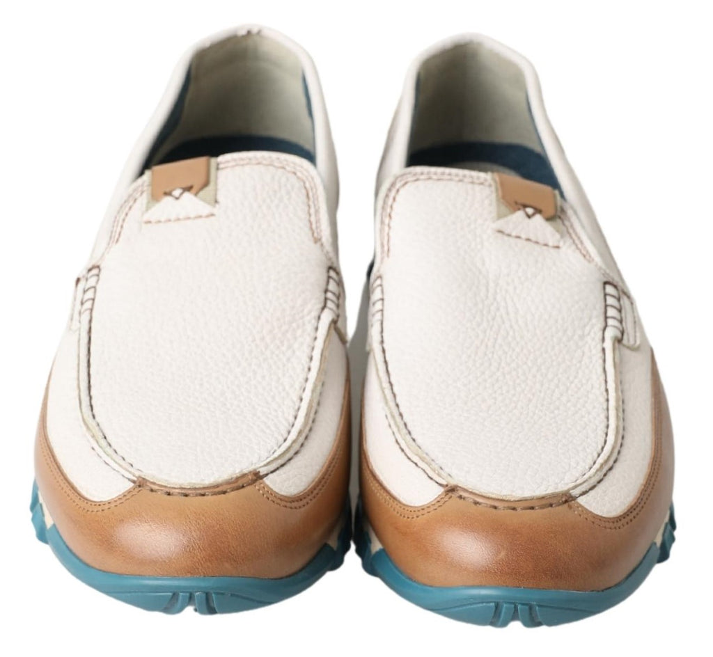 Dolce & Gabbana White Leather Loafers Moccasins Shoes Dolce & Gabbana