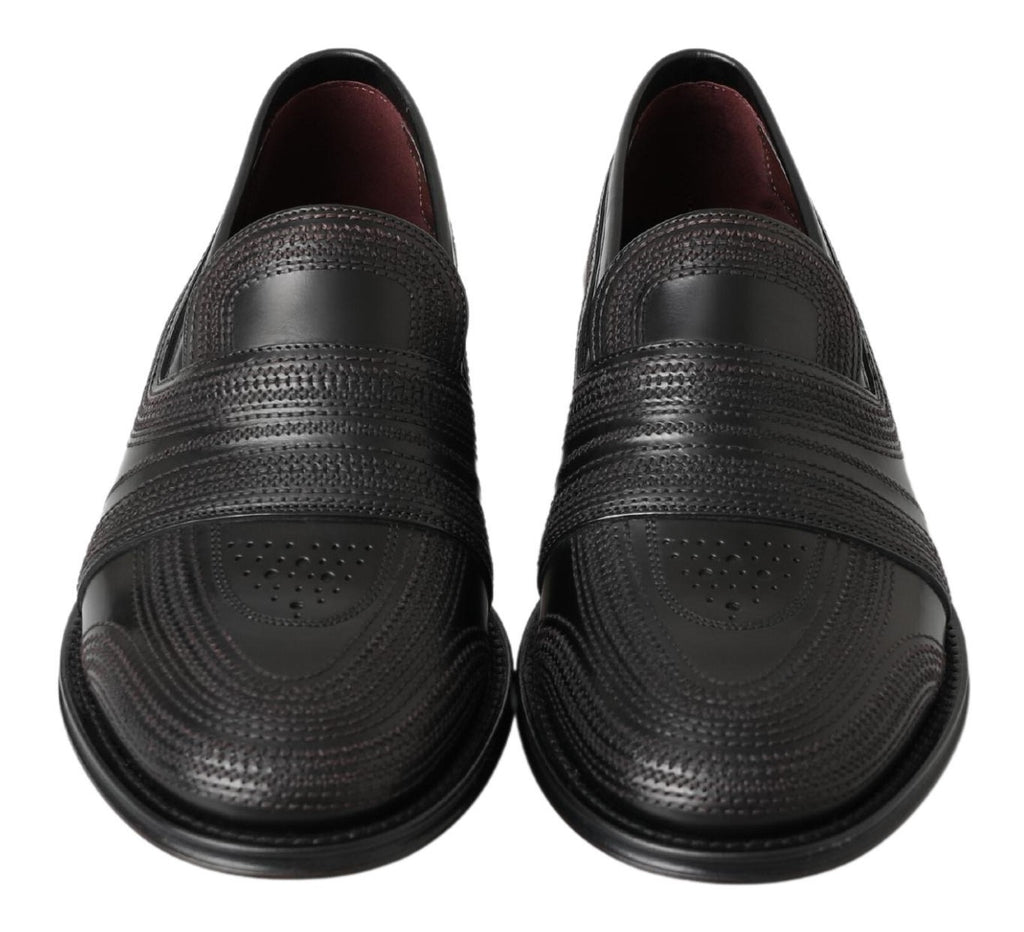 Dolce & Gabbana Black Leather Slipper Loafers Stitched Shoes Dolce & Gabbana