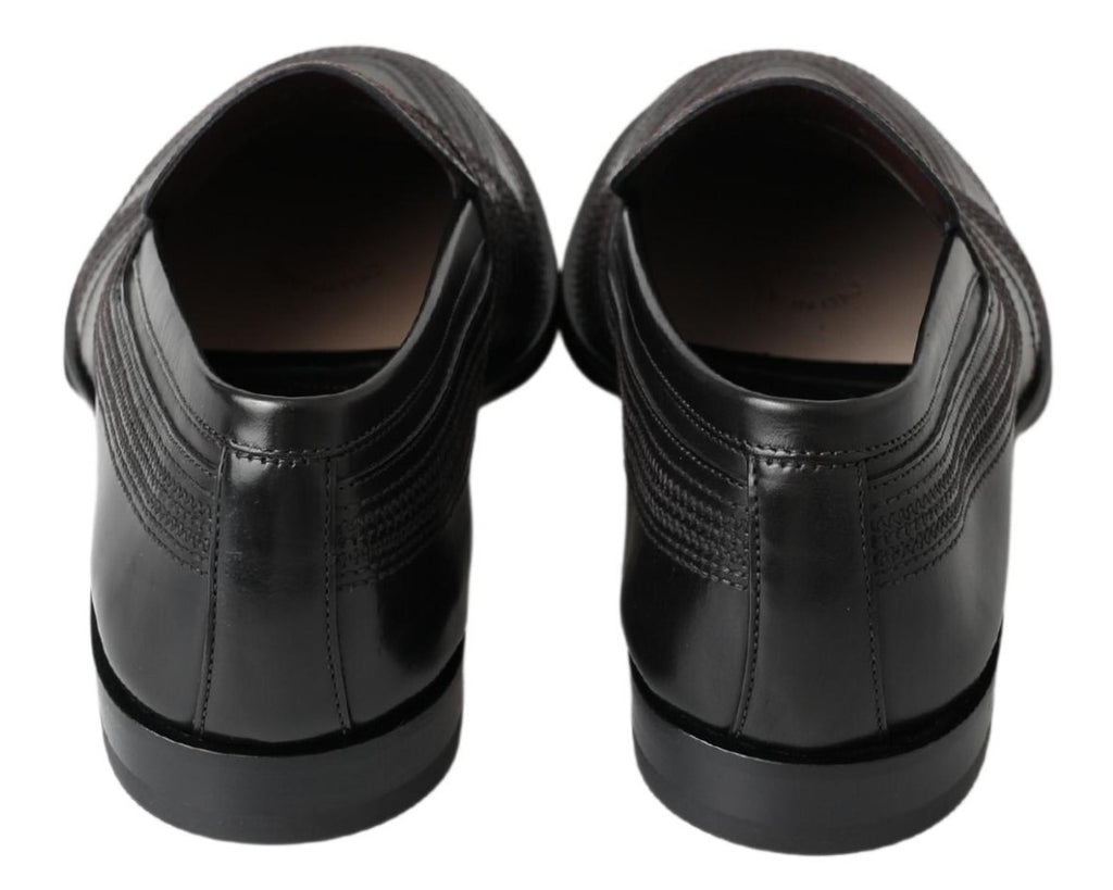 Dolce & Gabbana Black Leather Slipper Loafers Stitched Shoes Dolce & Gabbana
