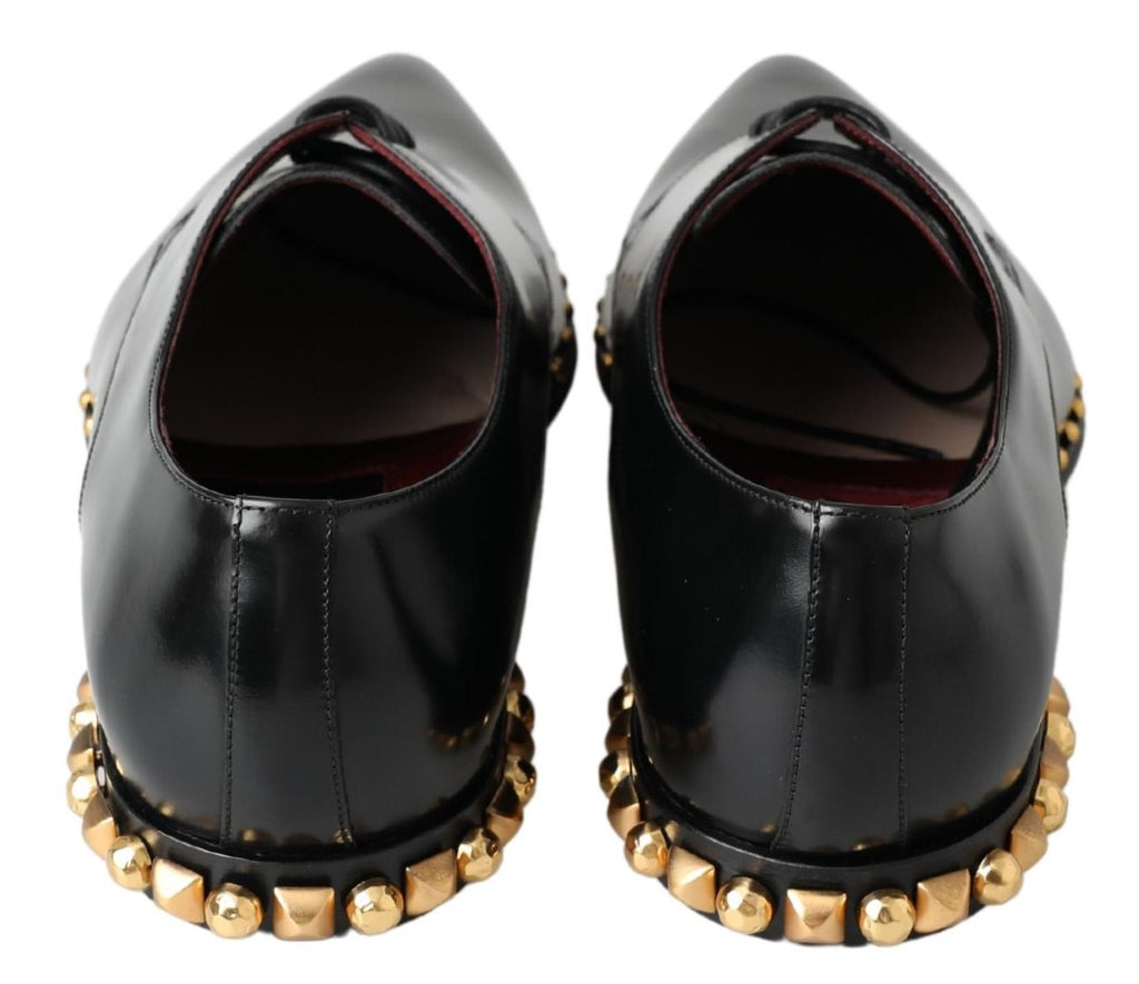 Dolce & Gabbana Black Derby Gold Studded Leather Shoes Dolce & Gabbana