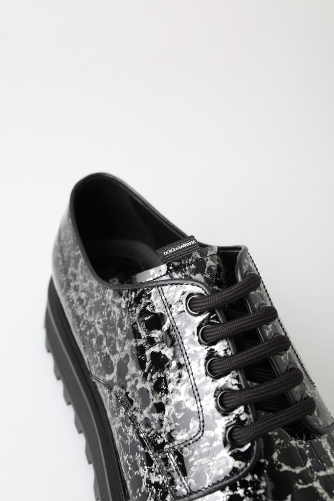 Dolce & Gabbana Black White Derby Patent Leather Shoes Dolce & Gabbana