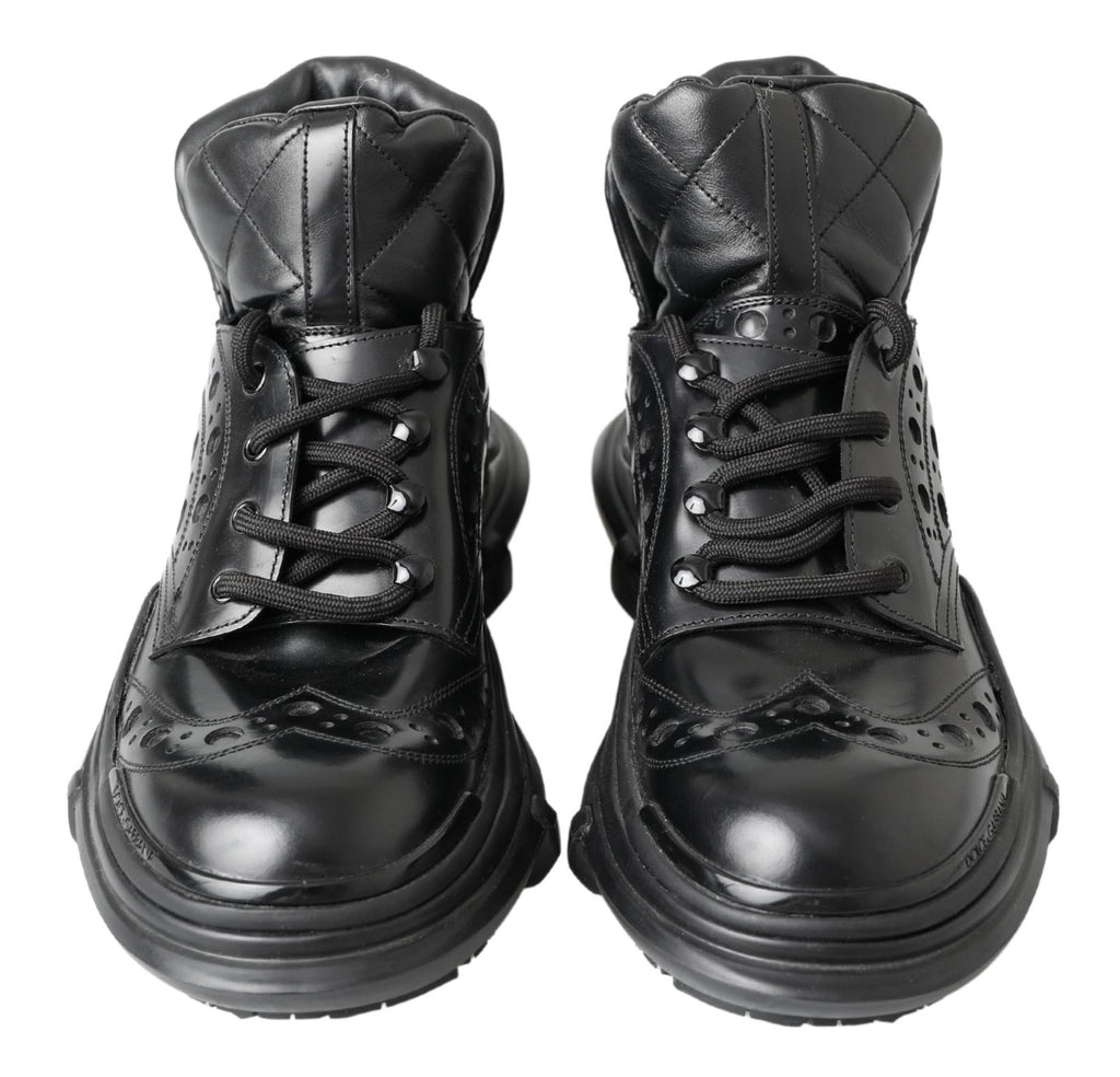 Dolce & Gabbana Black Leather Ankle Casual Boots Dolce & Gabbana