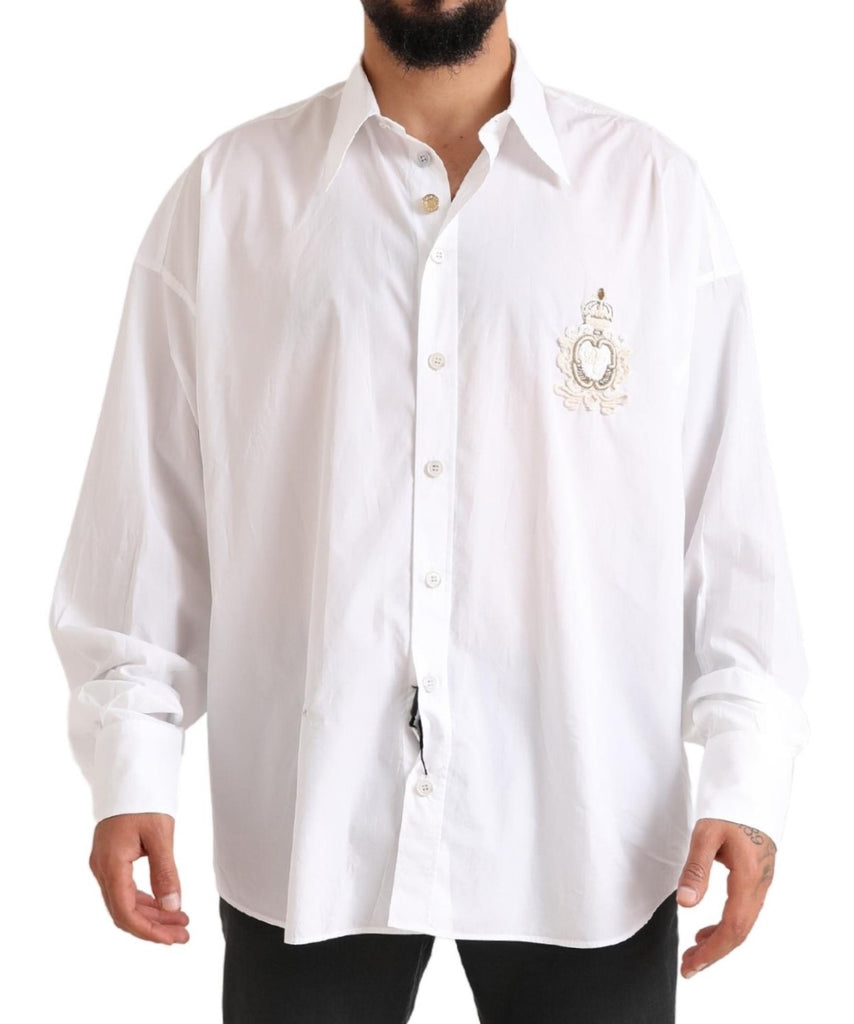 Dolce & Gabbana White Logo Cotton Casual Long Sleeves Shirt Dolce & Gabbana