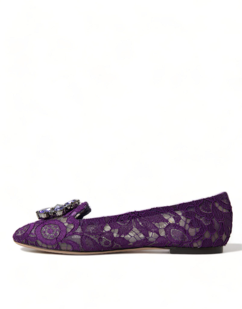Dolce & Gabbana Purple Vally Taormina Lace Crystals Flats Shoes Dolce & Gabbana