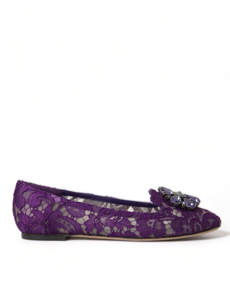 Dolce & Gabbana Purple Vally Taormina Lace Crystals Flats Shoes Dolce & Gabbana