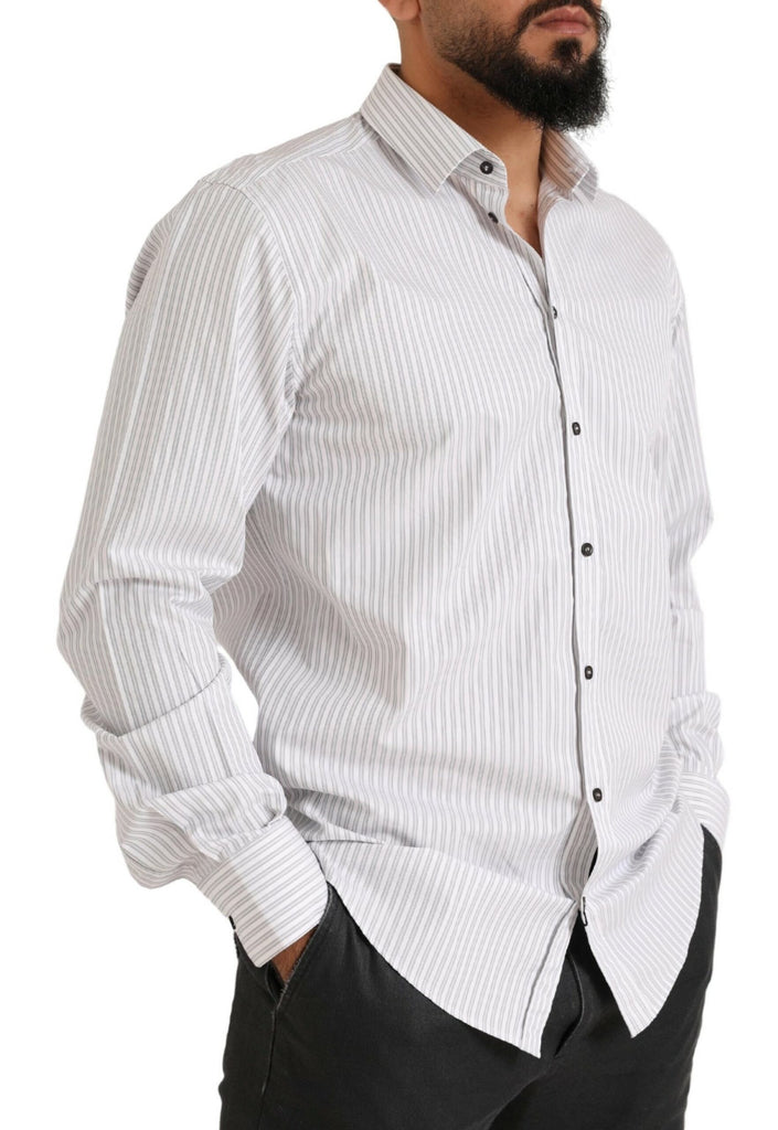 Dolce & Gabbana White MARTINI Cotton Stripe Dress Formal Shirt Dolce & Gabbana