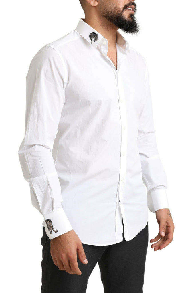 Dolce & Gabbana White GOLD Formal Leopard Cotton Dress Shirt Dolce & Gabbana