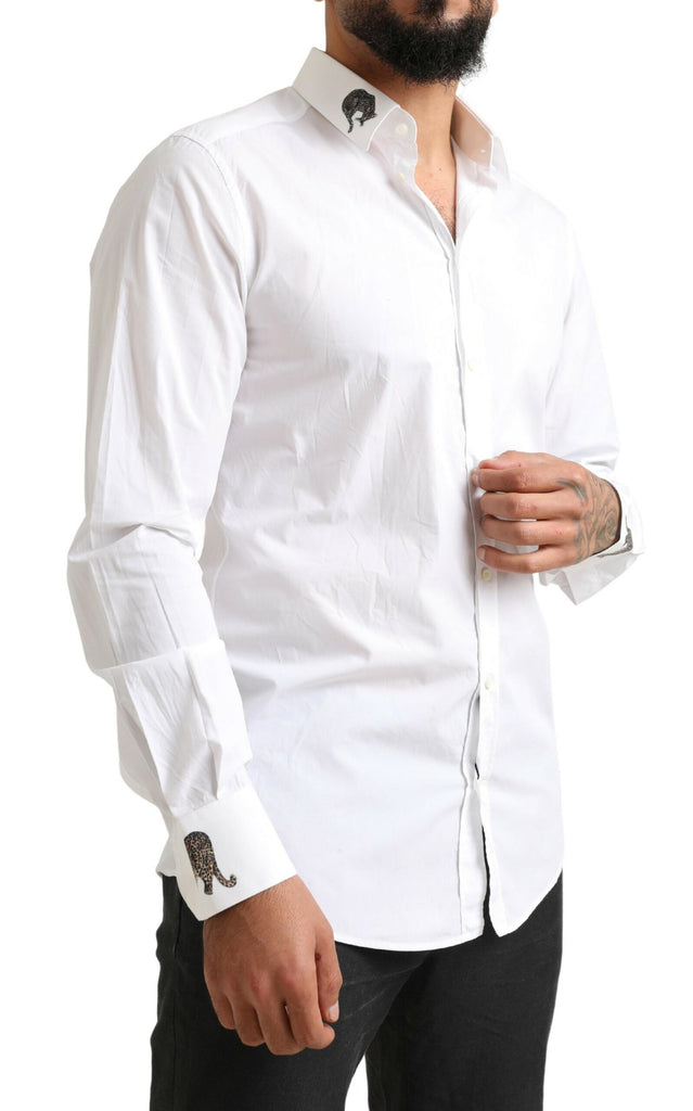 Dolce & Gabbana White GOLD Formal Leopard Cotton Dress Shirt Dolce & Gabbana