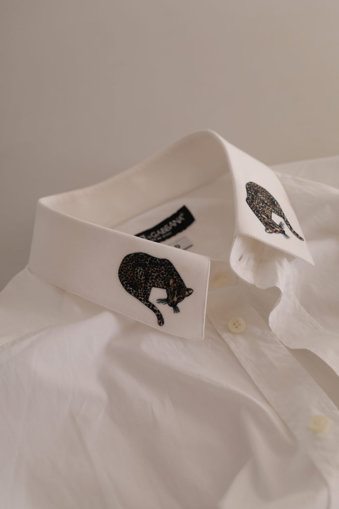 Dolce & Gabbana White GOLD Formal Leopard Cotton Dress Shirt Dolce & Gabbana