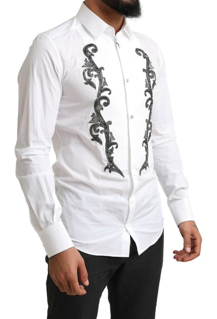 Dolce & Gabbana White Tuxedo Slim Fit Baroque Shirt Dolce & Gabbana