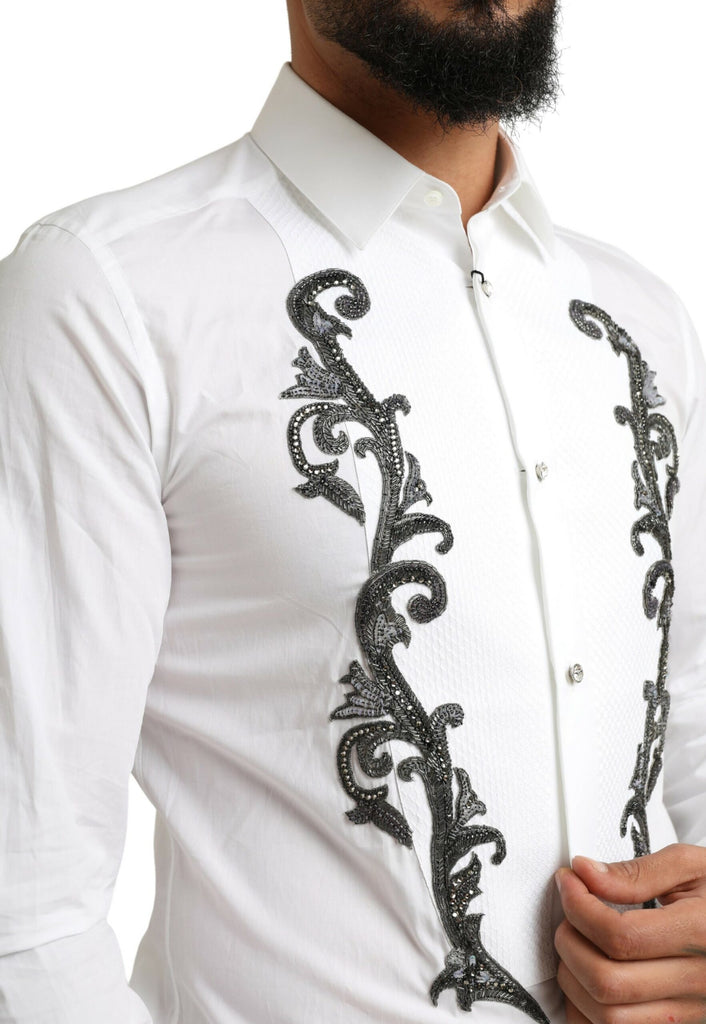 Dolce & Gabbana White Tuxedo Slim Fit Baroque Shirt Dolce & Gabbana