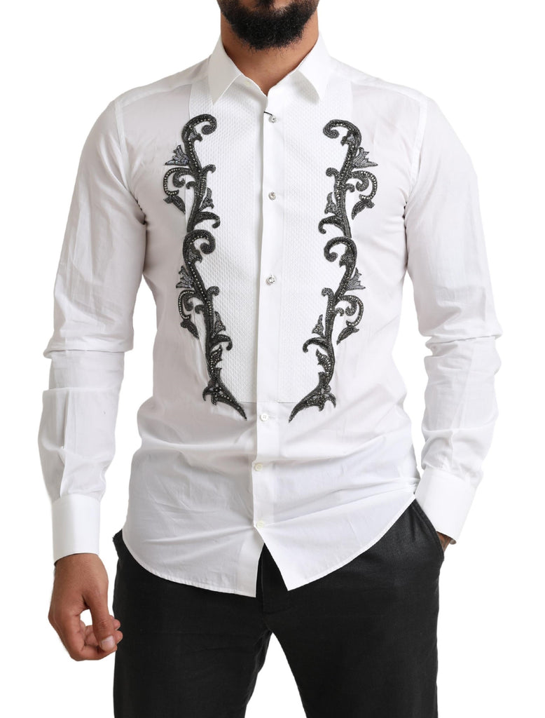 Dolce & Gabbana White Tuxedo Slim Fit Baroque Shirt Dolce & Gabbana