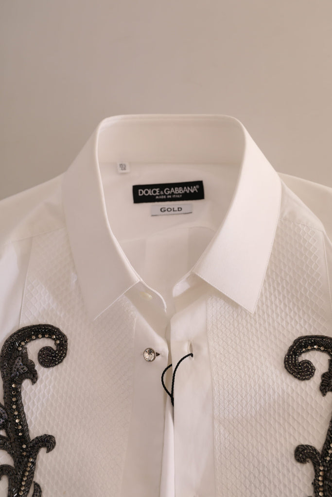 Dolce & Gabbana White Tuxedo Slim Fit Baroque Shirt Dolce & Gabbana