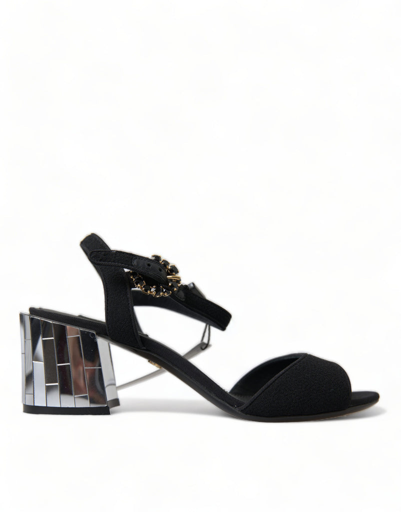 Dolce & Gabbana Black Crystals Ankle Strap Sandals Shoes Dolce & Gabbana