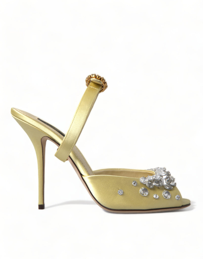 Dolce & Gabbana Yellow Satin Crystal Mary Janes Sandals Dolce & Gabbana