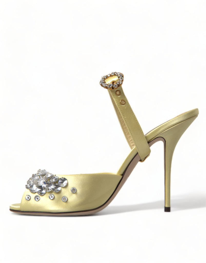 Dolce & Gabbana Yellow Satin Crystal Mary Janes Sandals Dolce & Gabbana