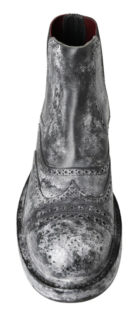 Dolce & Gabbana Black Gray Leather Ankle Boots Dolce & Gabbana