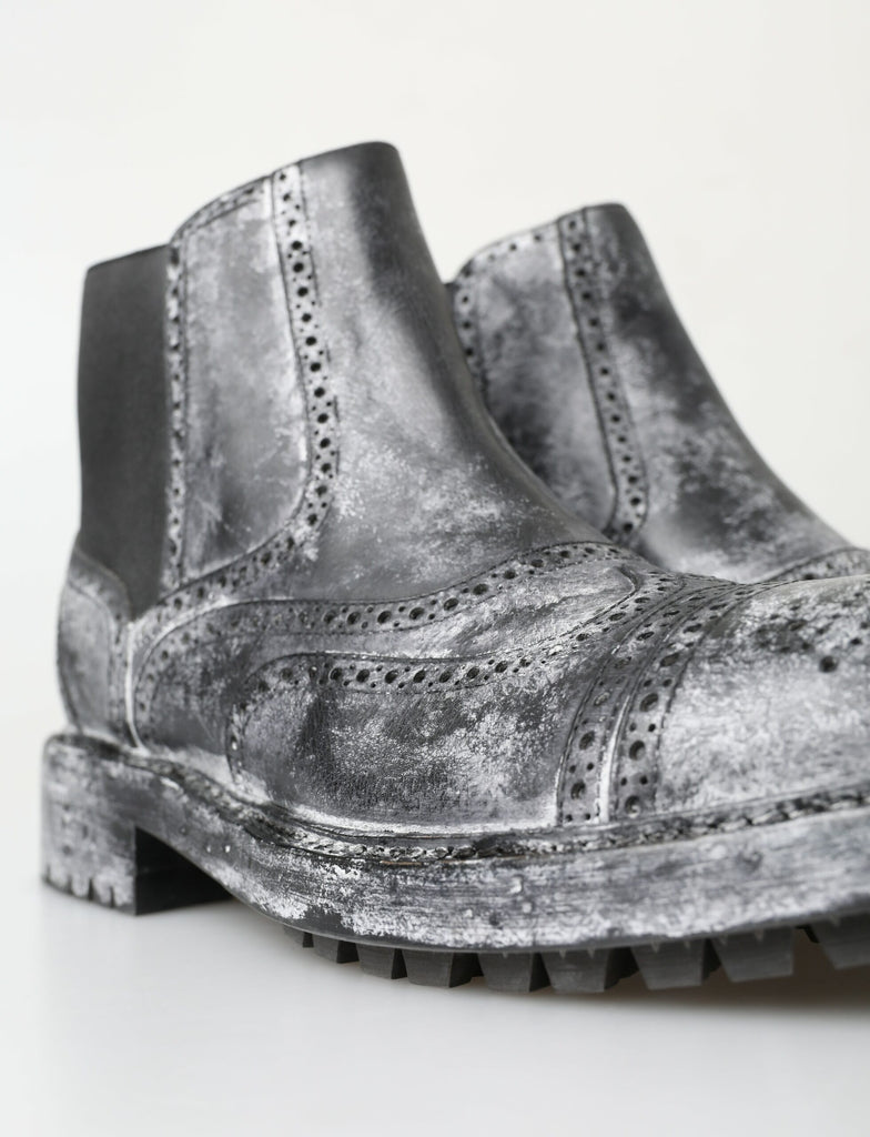 Dolce & Gabbana Black Gray Leather Ankle Boots Dolce & Gabbana