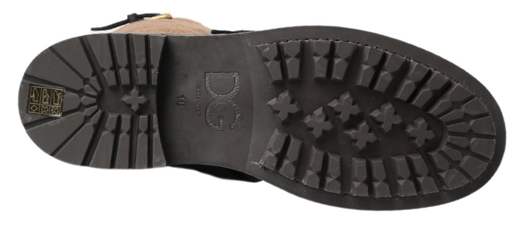 Dolce & Gabbana Black Leather Brown Shearling Boots Dolce & Gabbana