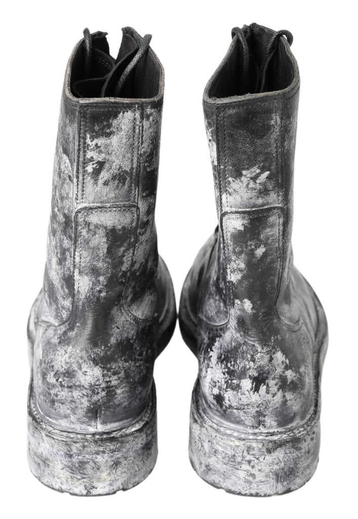 Dolce & Gabbana Black Gray Leather Mid Calf Boots Shoes Dolce & Gabbana