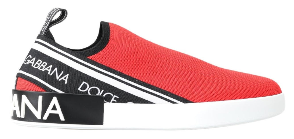 Dolce & Gabbana Red White Flat Sneakers Loafers Shoes Dolce & Gabbana