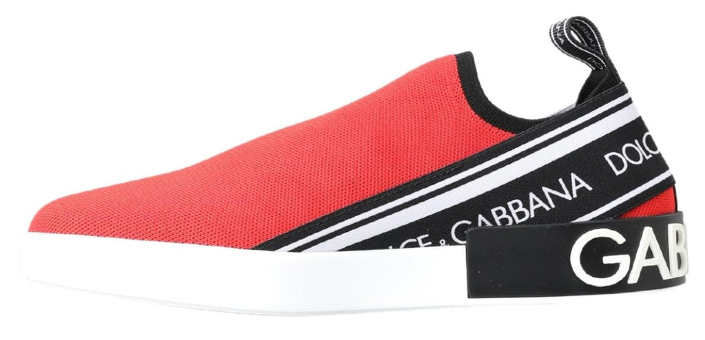 Dolce & Gabbana Red White Flat Sneakers Loafers Shoes Dolce & Gabbana