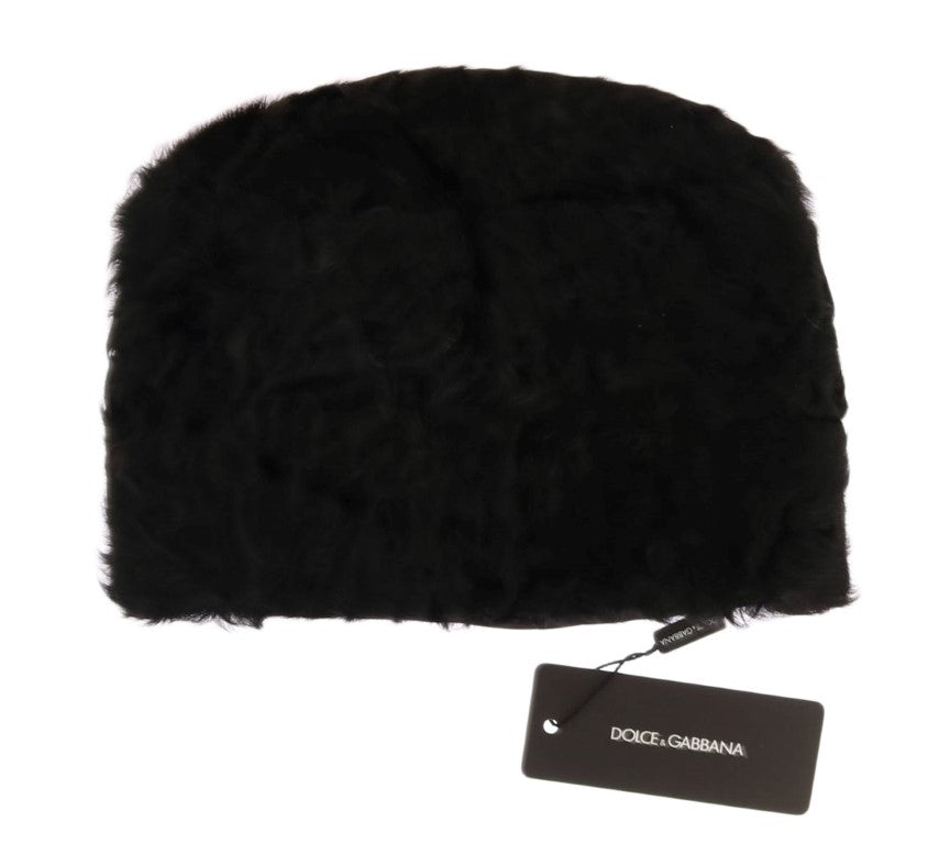 Dolce & Gabbana Black Xiangao Lamb Fur Beanie - Luxe & Glitz