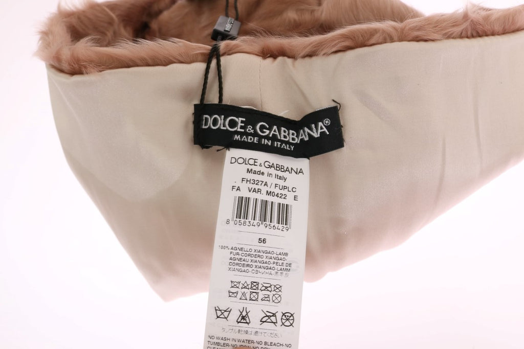 Dolce & Gabbana Beige Xiangao Lamb Fur Beanie - Luxe & Glitz