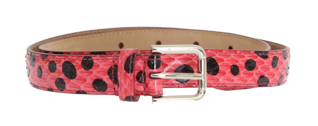 Dolce & Gabbana Pink Polka Snakeskin Silver Buckle Belt - Luxe & Glitz