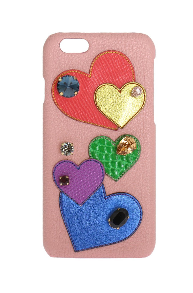 Dolce & Gabbana Pink Leather Heart Crystal Phone Case - Luxe & Glitz