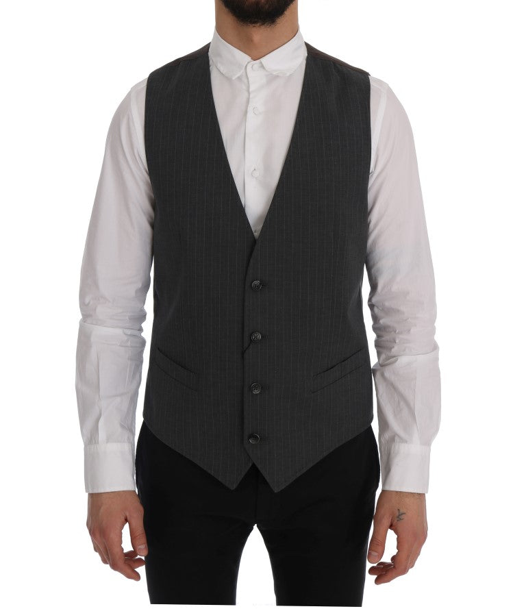 Dolce & Gabbana Gray STAFF Cotton Striped Vest - Luxe & Glitz
